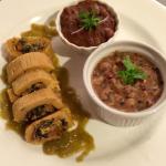 3 Cheese Chile Verde Chicken Tamale, Black-Eyed Peas, Red Beans and Rice 